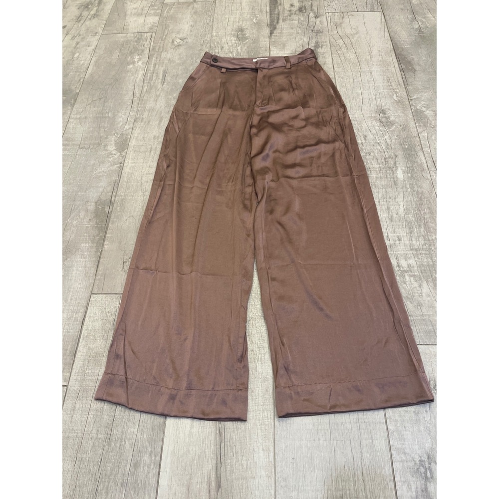 Madewell The Harlow Wide-Leg Pant Satin Pleated High Rise Brown CKP481060350 4 - Picture 3 of 12